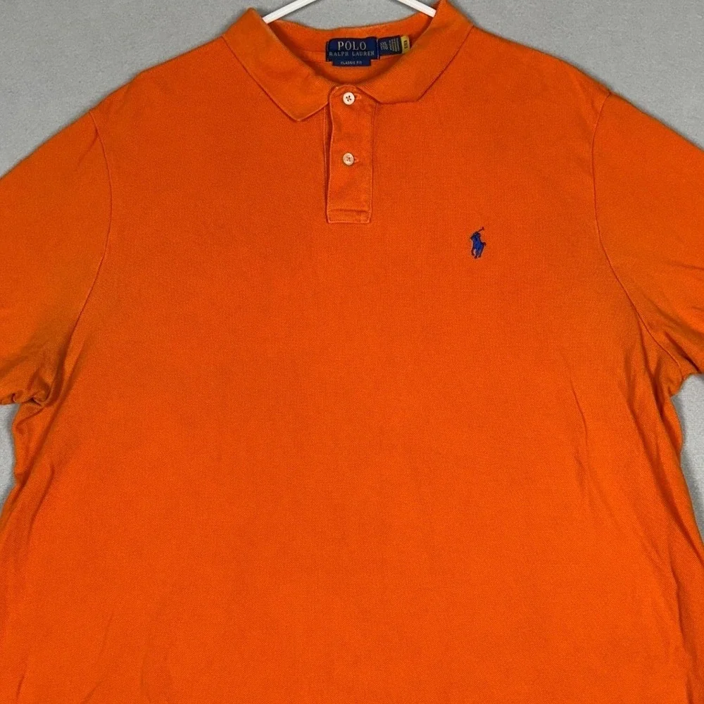 Polo Ralph Lauren Polo Shirt Mens 2XL Orange Classic Fit Rugby Pony Short Sleeve